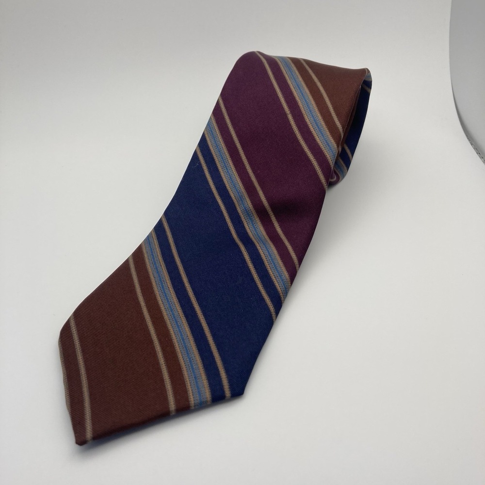 Geoffrey Beene 100% Silk‎ Tie Blue Burgundy Diagonal Striped Preppy